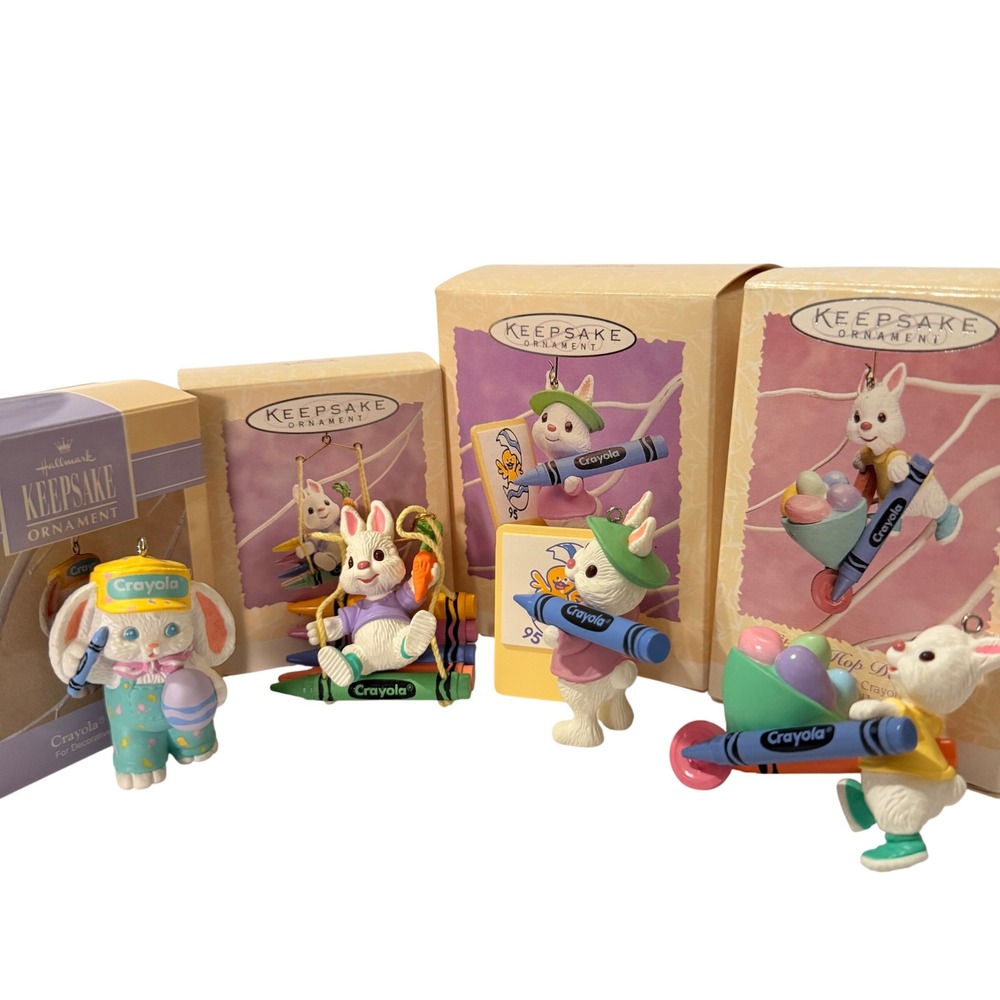 Hallmark Keepsake Crayola Easter Bunny Ornament Lot 1994 1995 1996 Set of 4